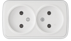 Розетка двойная накладная Электра IP20 10А без заземления цвет белый