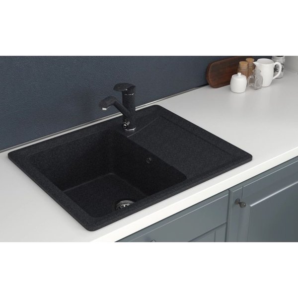 Мойка кухонная MIXLINE ML-GMS03 Стандарт 605х490х190мм прямоугольная с крылом, черный