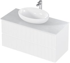 Тумба подвесная MIX 100см белая/relief white со столешницей из керамогранита