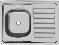 Мойка кухонная накладная Mega 80x60х12,5см прямоугольная, чаша слева, нержавеющая сталь