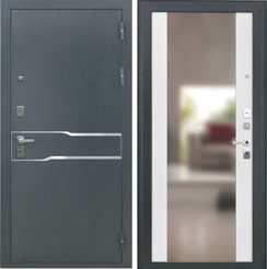 Дверь входная Тайгер Форта Зеркало серебро белый матовый 960х2050 правая