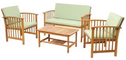 Набор садовой мебели Акация (стол+2 кресла+диван) с зелеными подушками, дерево