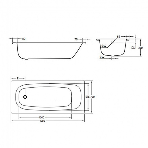 Ванна стальная BLB Universal 150х70 HG с ножками (толщ.3,6мм)