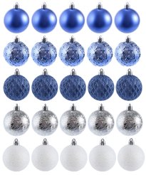 Набор шаров 25шт 6см, голубой+серебро+белый, SYQA-0123245