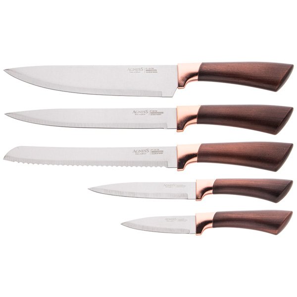 Набор ножей Agness 5 предметов нерж.сталь+подставка пластик, арт.911-656