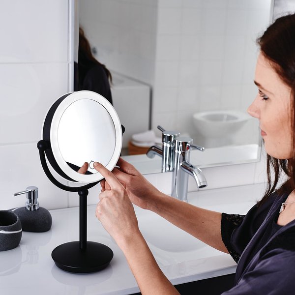Зеркало косметическое настольное Moana с 5 кратным увеличением LED сенсор чёрный