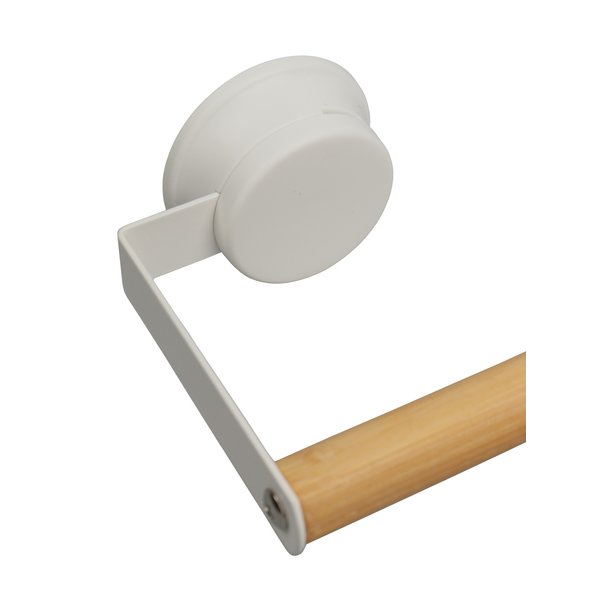 Держатель для туалетной бумаги белый металл,бамбук на присоске W7837-2