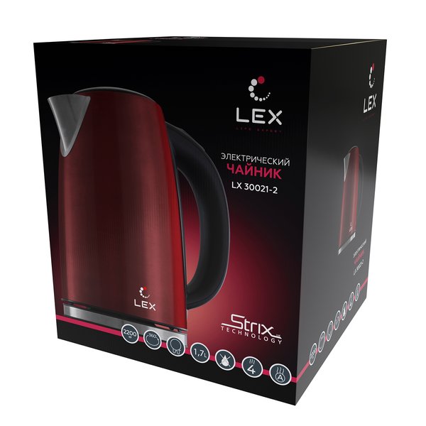 Чайник электрический LEX LX 30021-2 2200Вт 1,7л нерж.сталь красный