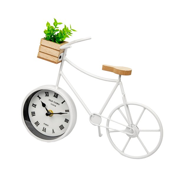 Часы велосипед с суккулентом 28х9х20 белый
