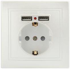 Розетка встраиваемая Intro Plano с заземлением с з/ш + 2хUSB 5В-2.1А цвет белый
