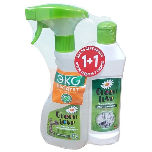 Промобор Green Love ЭКО Спрей чистящий д/ванной 500мл+Крем чистящий д/кухни 260мл