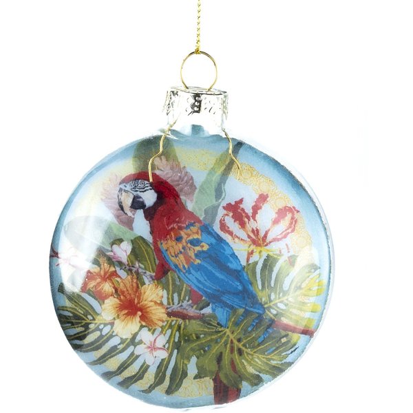 Украшение подвесное новогоднее Медальон Попугай 8х8х1см стекло,87370