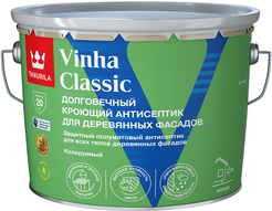 Антисептик кроющий Tikkurila/Tikkivala Vinha Classic полуматовый белый База A (9л)