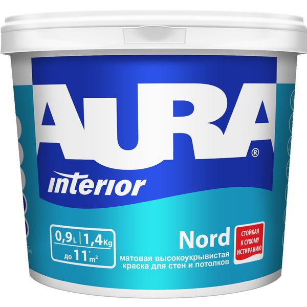 Краска интерьерная AURA Nord матовая белая (0,9л)