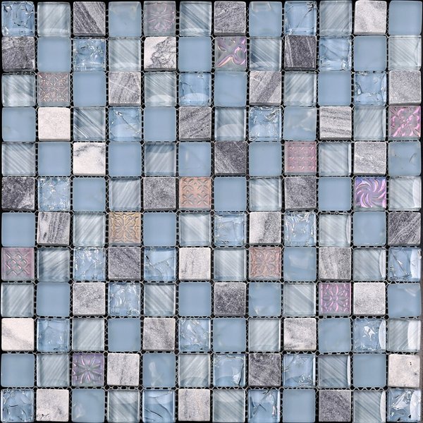 Мозаика Tessare 29,8х29,8х0,6см стекло-мрамор микс серо-голубой шт(KS249)