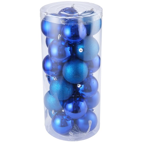 Набор шаров 24шт 8см синий (глянец: 12шт, матовые: 6шт, глиттер: 6шт), SYQA-012104-B