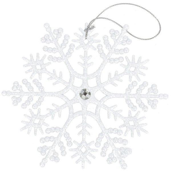 Украшение подвесное Снежинка Классика белый глиттер 120х10мм