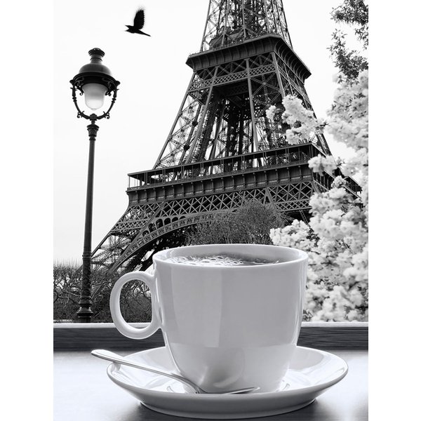 Картина на холсте 30x40 Париж и чашка кофе