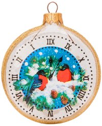 Украшение фигурное Медальон Куранты и снегири 8см, подарочная упаковка, КУ-80-224232