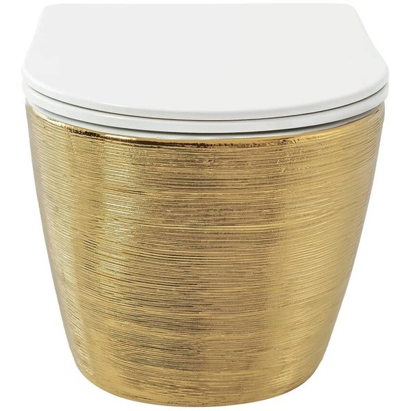 Унитаз подвесной Grossman GR-4455GWLS (480х365х370) золотой, внутри белый, безободковый с тонкой крышкой
