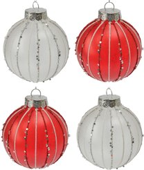 Набор шаров 4шт 8см красный+белый, прозрачный/матовый, SYQB-0124086