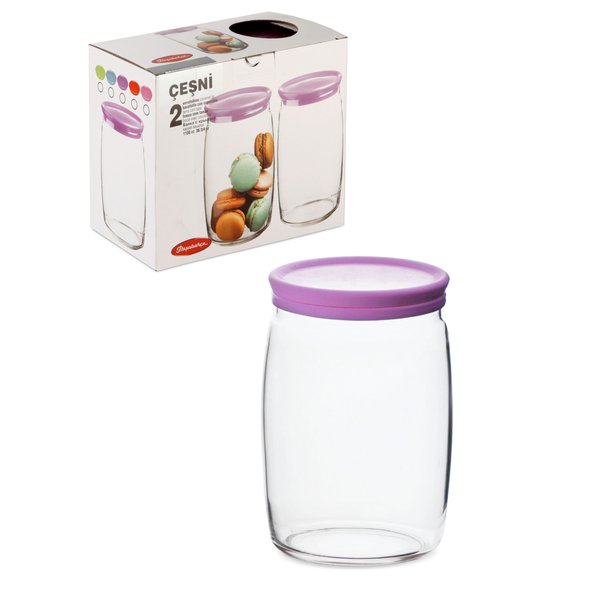 Набор банок д/сыпучих продуктов Pasabahce Чешни 1,1л 2шт стекло, крышка пластик фиолетовый