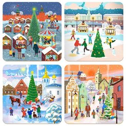 Подставка под горячее MultiDom Зимние города 14х14см береза