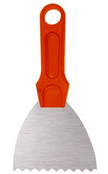 Шпатель зубчатый 75мм с пластиковой красной ручкой