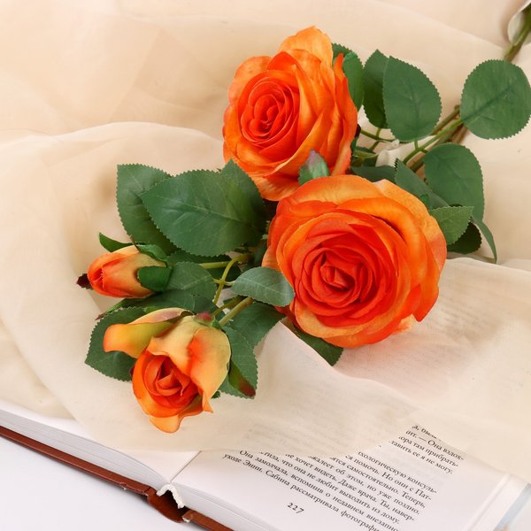 Цветы искусственные Роза роскошь 9х63см, оранжевый 