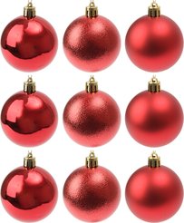 Набор шаров 9шт 6см красный, глянец/матовый/блестки, SYQA-0124259