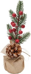 Украшение настольное 20см с сосновой шишкой и красными ягодами ПЭ SYSPS-0925365