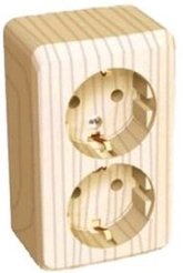 Розетка двойная накладная Schneider Electric Этюд PA16-008d с заземлением цвет сосна