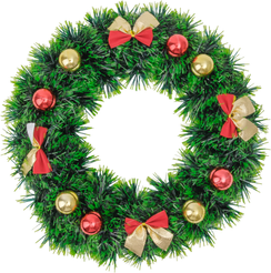 Венок новогодний из мишуры 30см с золотыми и красными шарами ПЭТ, SYMTB-1724084