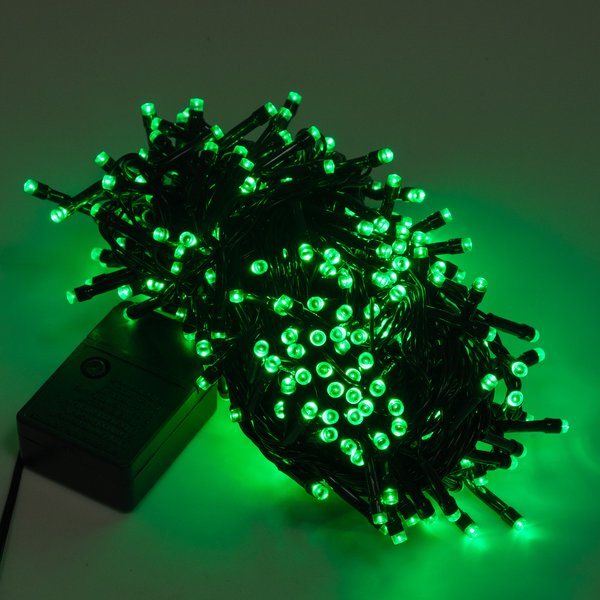 Электрогирлянда внутренняя Нить Shaggy 8м 400LED, зеленый, яркий свет, с контролером, зеленый кабель