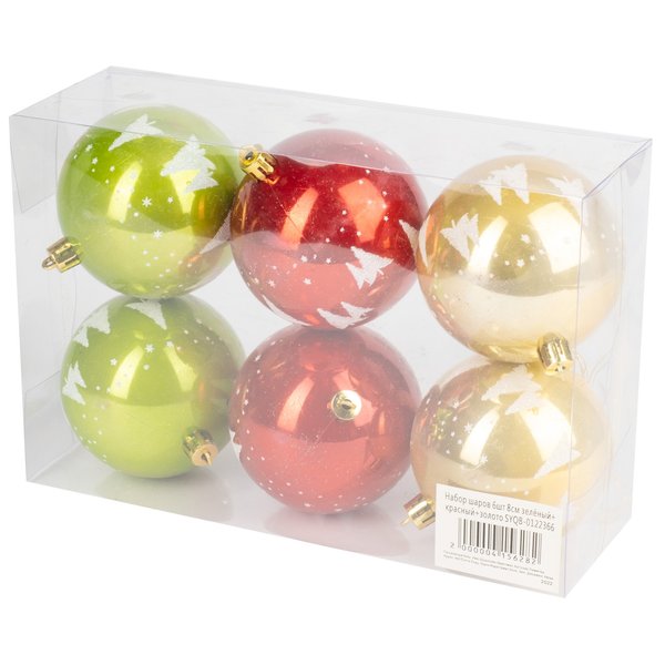 Набор шаров 6шт 8см зелёный+красный+золото SYQB-0122366