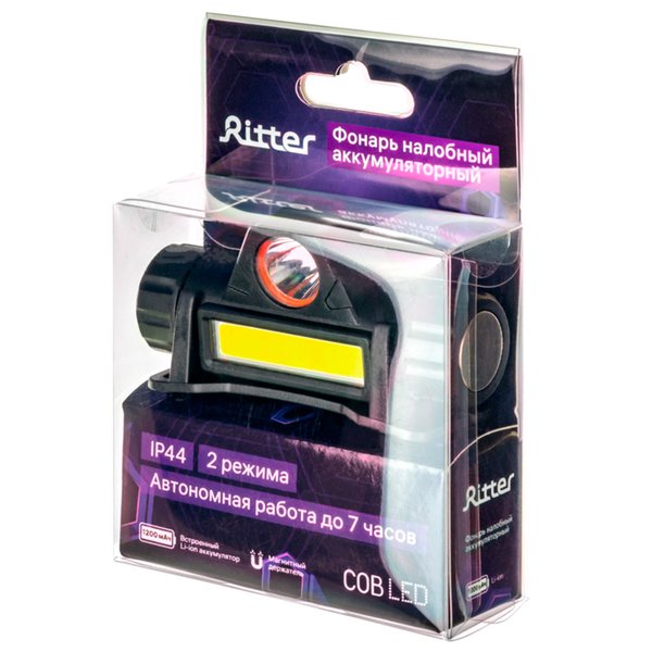 Фонарь светодиодный налобный аккумуляторный Ritter 56206 5 5Вт+3Вт COB 2 режима 