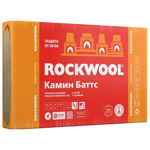 Плита Rockwool Камин Баттс (4 плиты) 1000х600х30мм (0,072м3=2,4м2)уп
