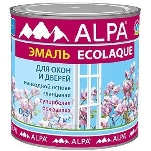Эмаль для окон и дверей акриловая ALPA Ecolaque глянцевая цвет белый (0,5л)
