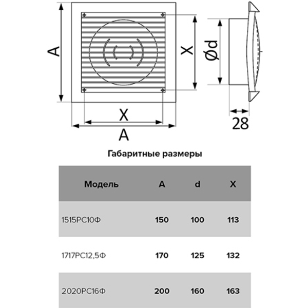 Решетка вентиляционная приточно-вытяжная АБС 150х150 с фланцем D100