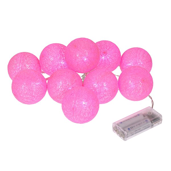 Электрогирлянда Нить VEGAS с Хлопковыми шарами 1,5м розовый