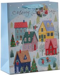 Пакет бумажный новогодний Домики 30х42х12см бумага 210г SYLPDA-4325085