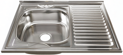 Мойка кухонная накладная MIXLINE 80х60см соты глубина чаши 16см, левая, нерж.сталь 0,6мм, с сифоном