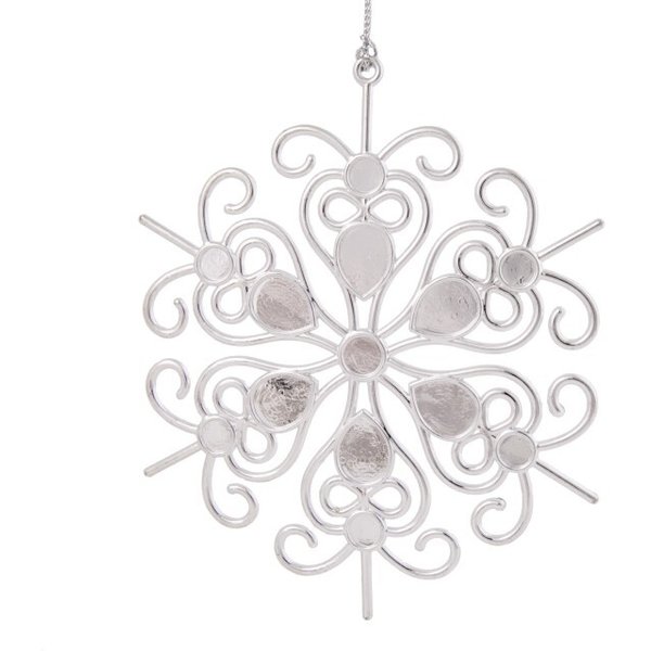 Украшение подвесное елочное Снежинка кружевная в серебре 14,5x14,5x0,3см полипропилен 77946