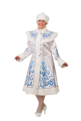 Костюм карнавальный Снегурочка аппликация белая сатин (д/взр) р.52-54 с маскарадными принадлежностями