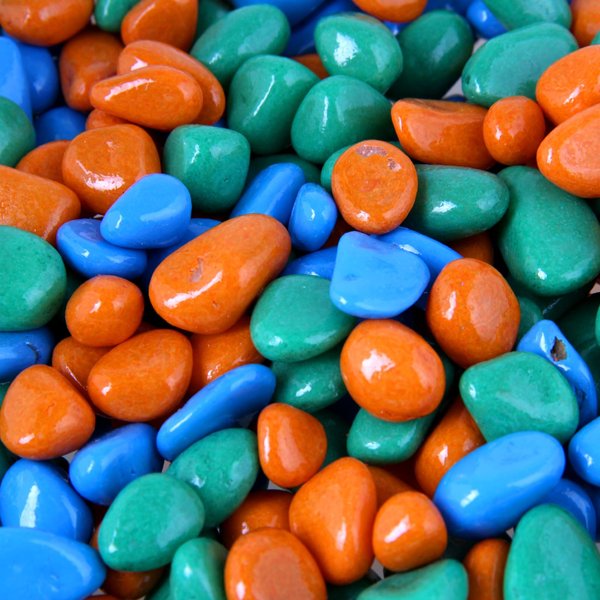 Камни для декора 800г 8-12 мм (галька) оранжевый-салатовый-голубой