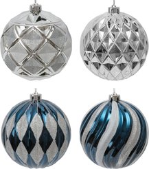 Набор шаров 4шт 15см, синий+серебро, ручная роспись, SYQB-0125201