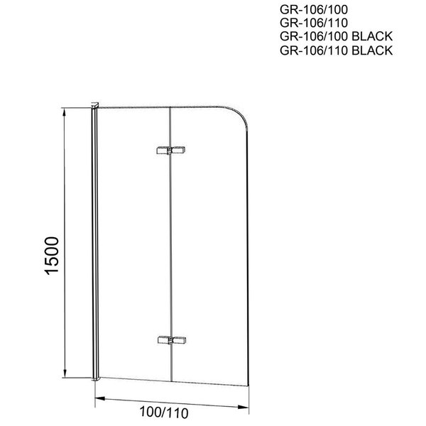 Шторка для ванны GrossmanGR-106/110 BLACK (110х150) стекло прозрачное 6мм