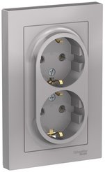 Розетка двойная встраиваемая Schneider Electric AtlasDesign с заземлением цвет алюминий