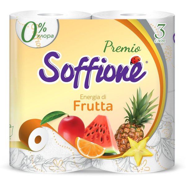 Бумага туалетная Soffione Премиум Энергия фруктов 4шт 3-слойная