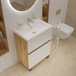 Тумба напольная TWIN 70см 2 ящика дуб вотан-белый глянец в комплекте с раковиной